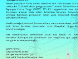 Lagi…!! Pemadaman Listrik Berlanjut Hari Ini, Berikut Penjelasan Manager PT PLN UP3 Pematang Siantar