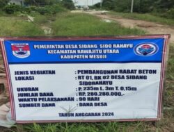 Desa Sidang Sido Rahayu Kecamatan Rawajitu Utara Kabupaten Mesuji, Melaksanakan Pembangunan Desa Salah Satunya Jalan Rabat Beton