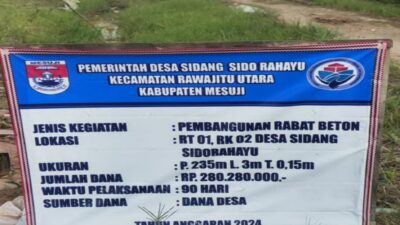 Desa Sidang Sido Rahayu Kecamatan Rawajitu Utara Kabupaten Mesuji, Melaksanakan Pembangunan Desa Salah Satunya Jalan Rabat Beton