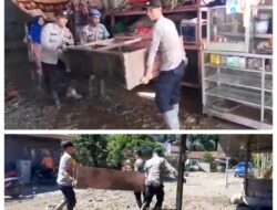 “Banjir Berangsur Surut”, Personel Polsek Lawe Alas Lakukan Kerja Bakti